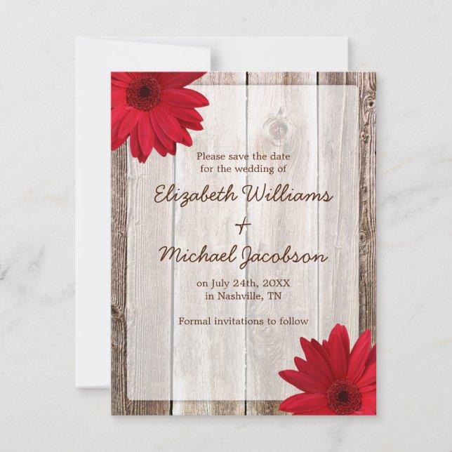 Save The Date Annonce de sauvegarde de date Rustique Fleur Rouge (Devant)