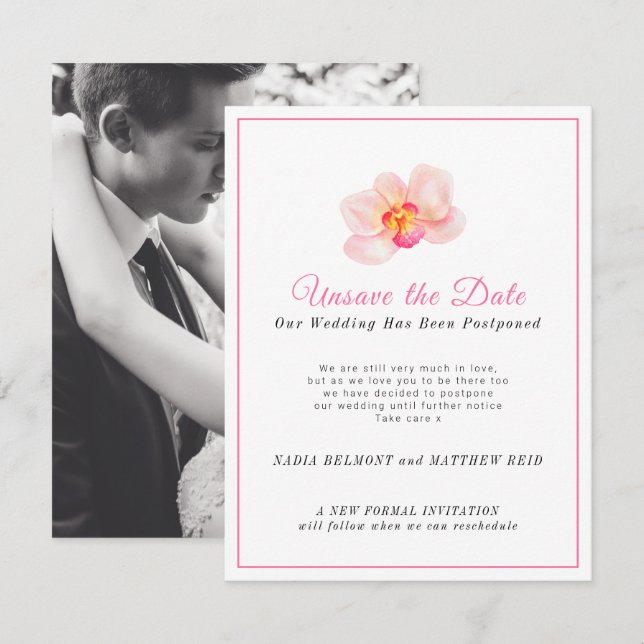 Save The Date Annulation de la date de mariage changement de pla (Devant / Derrière)