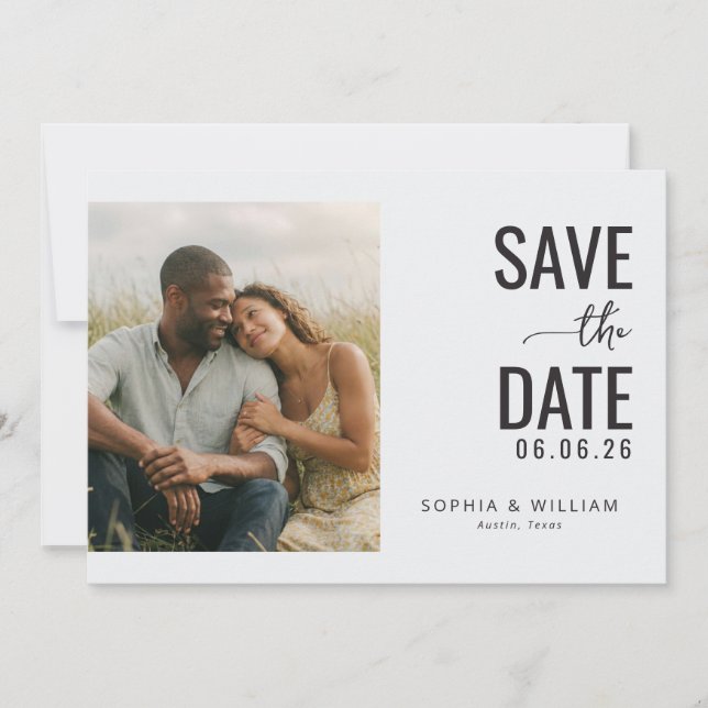Save The Date Anticipatory Beige Minimalist Photo (Devant)