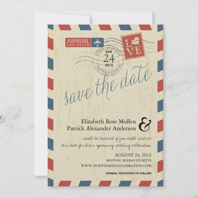 Save The Date Antique Airmail Enregistrer la date (Devant)
