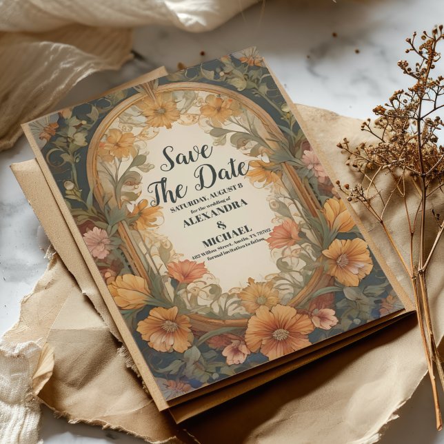 Save The Date Antique Floral Art Nouveau Mariage (Créateur téléchargé)