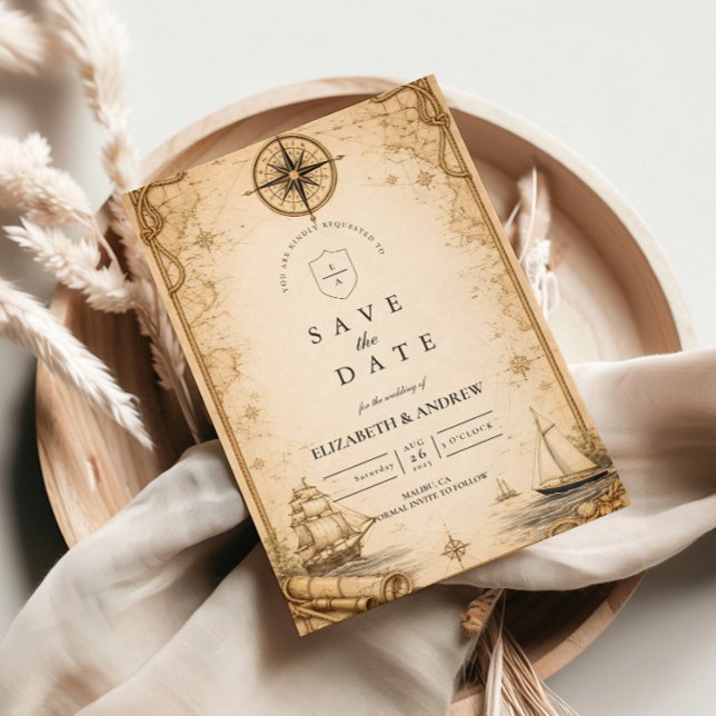 Save The Date Antique Nautical Map Wedding (Créateur téléchargé)