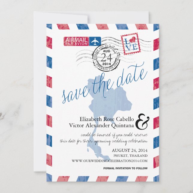 Save The Date Antique Thaïlande Airmail Enregistrer la date (Devant)