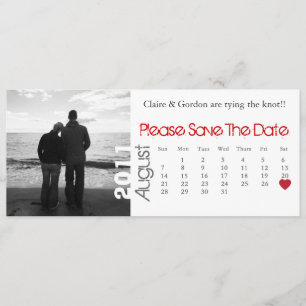 Save The Date août Calendrier blanc et rouge Enregistrer la date