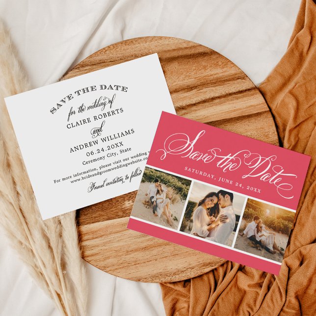 Save The Date Appel de calligraphie corail brillant Trois Photo  (Créateur téléchargé)