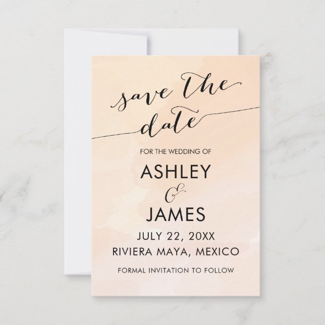 Save The Date Apricot Aquarelle Blush Mariage Enregistrer la dat (Devant)