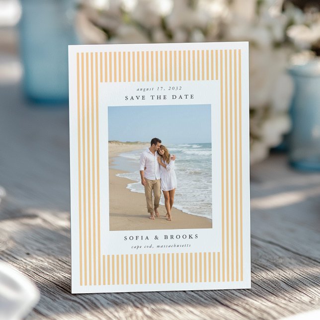 Save The Date Apricot | Classic Pinstripe Photo Wedding (Créateur téléchargé)