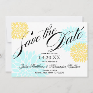 Save The Date Aqua and Yellow Floral Burst Script Enregistrer la