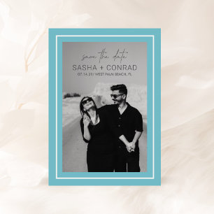 Save The Date Aqua Bold Bordure Photo Mariage moderne