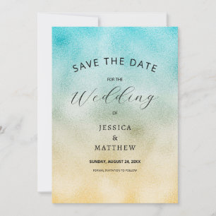 Save The Date Aqua et Gold Ombre Foil