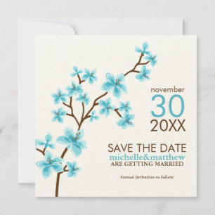 Save The Date Aqua Fleurs de Cerisier Enregistrez la Date