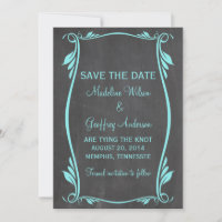 Aqua Flourish Chalkboard Enregistrer la date Invit