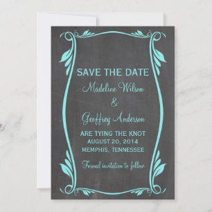 Save The Date Aqua Flourish Chalkboard Enregistrer la date Invit