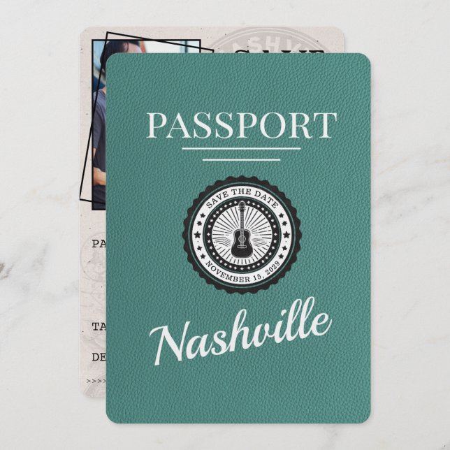 Save The Date Aqua Nashville Passport Enregistrer La Date (Devant / Derrière)