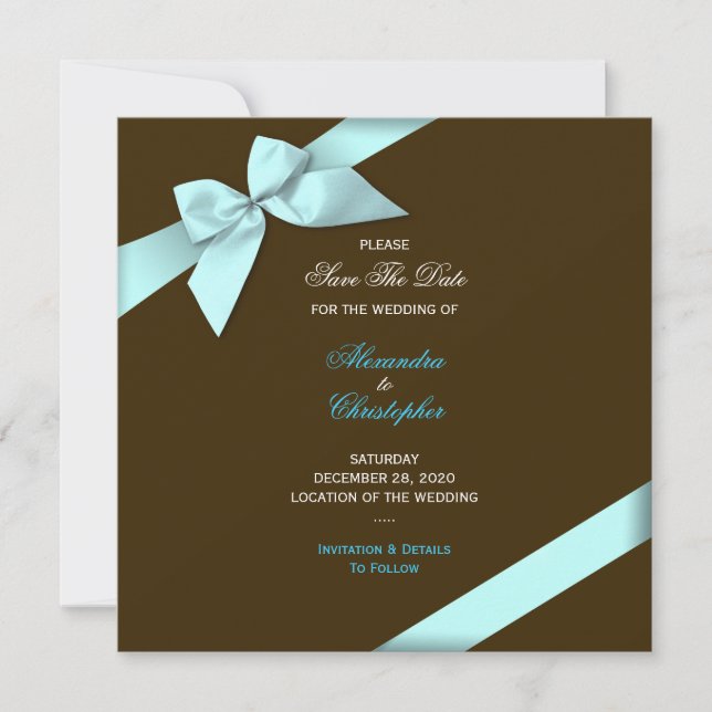 Save The Date Aqua Ribbon Wedding Enregistrer La Date S5V2 (Devant)