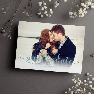 Save The Date Aqua Script Photo Wedding Enregistrer la date