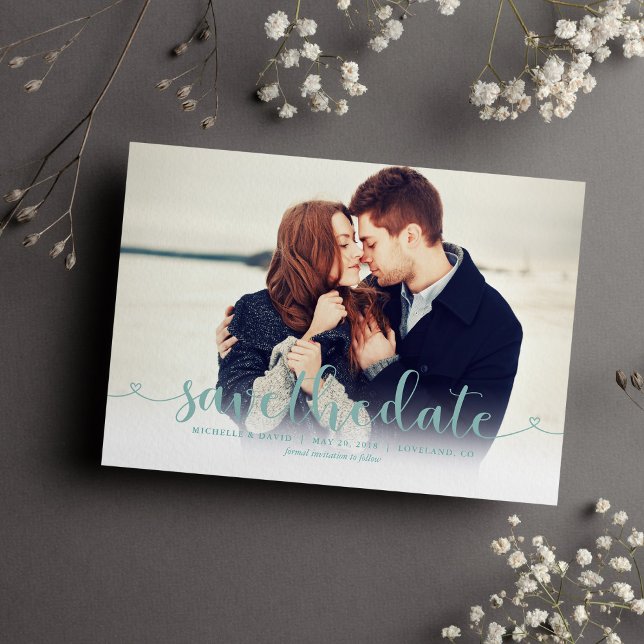 Save The Date Aqua Script Photo Wedding Enregistrer la date (Créateur téléchargé)