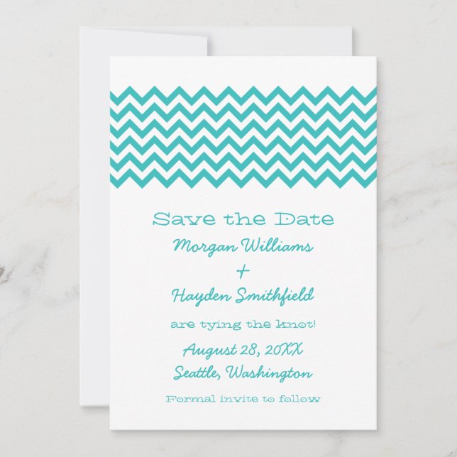 Save The Date Aqua Simple Chevron Enregistrer l'Invitation de da (Devant)