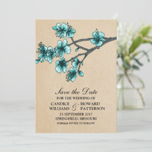 Save The Date Aqua Vintage Cerry Blossoms Enregistrer la date In