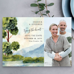 Save The Date Aquarelle À feuillage persistant du lac Photo Enre