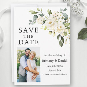 Save The Date Aquarelle Blanc Floral Végétation Photo