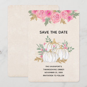 Save The Date Aquarelle blanche et or Citrouille Thankesgiving