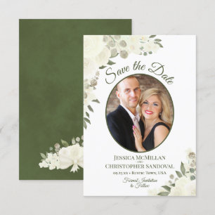 Save The Date Aquarelle blanche ivoire Floral Oval Mariage photo