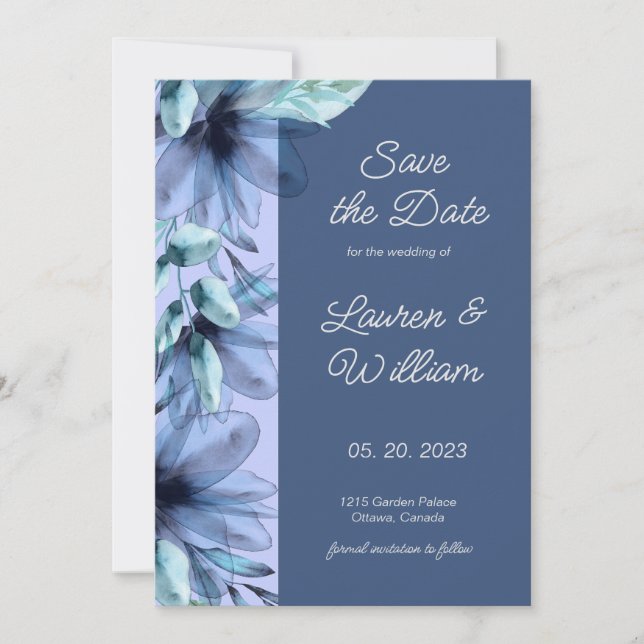 Save The Date Aquarelle bleu-bleu clair violet Enregistrer la da (Devant)