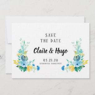 Save The Date Aquarelle Bleu de mer Floral Enregistrer la date