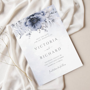 Save The Date Aquarelle bleu Dusty Mariage végétal