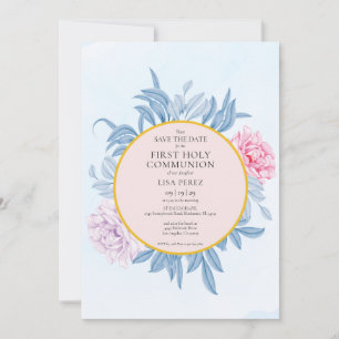 Save The Date Aquarelle bleu foncé Première communion