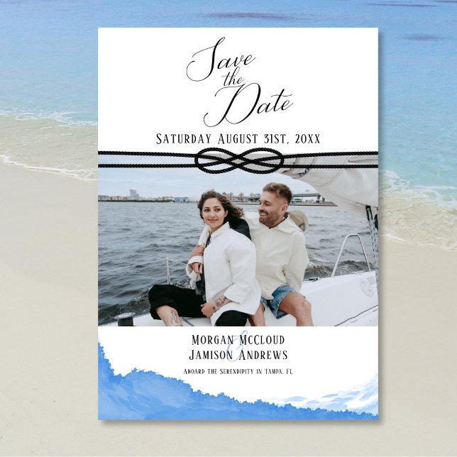 Save The Date Aquarelle bleu marine photo (Créateur téléchargé)