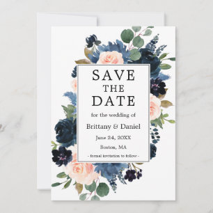 Save The Date Aquarelle bleu rose pâle Cadre Floral