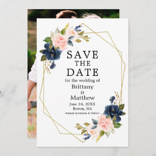Save The Date Aquarelle bleu rose Rose photo Geo Frame