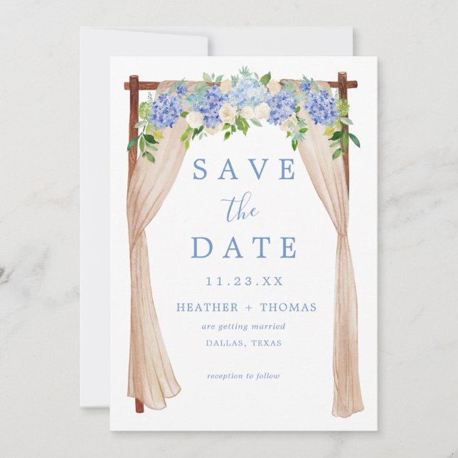 Save The Date Aquarelle bleu rouille Hydrangea (Devant)