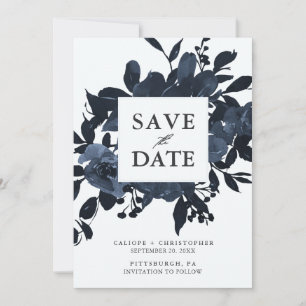 Save The Date Aquarelle bleu rustique Bouquet floral Photo