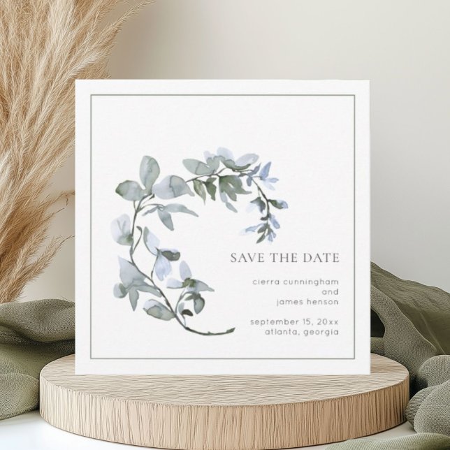 Save The Date Aquarelle Bleu Sage Vert Floral Enregistrer La Dat (Créateur téléchargé)