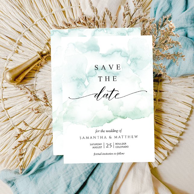 Save The Date Aquarelle bleu, turquoise et verte (Créateur téléchargé)