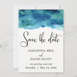 Save The Date Aquarelle bleu vert Aqua Moderne Enregistrer la da