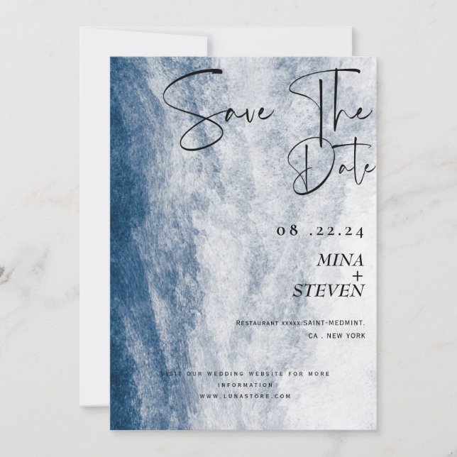 Save The Date Aquarelle bleue Coastal Ocean Beach Mariage (Devant)
