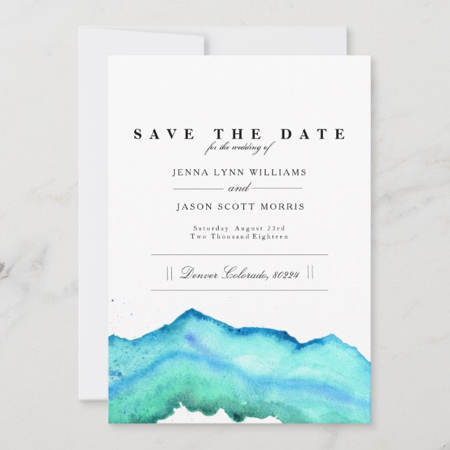 Save The Date Aquarelle bleue | Élégant Enregistrer La Date (Devant)