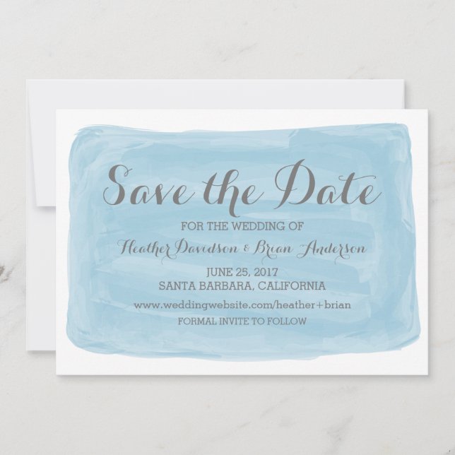 Save The Date Aquarelle bleue Enregistrer l'Invitation date (Devant)