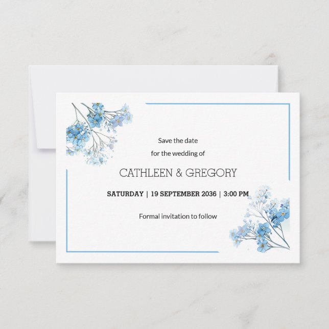 Save The Date Aquarelle Bleue Naturelle Oublier-Me-Pas Mariage (Devant)
