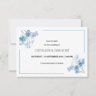 Save The Date Aquarelle Bleue Naturelle Oublier-Me-Pas Mariage
