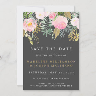 Save The Date Aquarelle Blush & Gold Floral Photo Enregistrer la