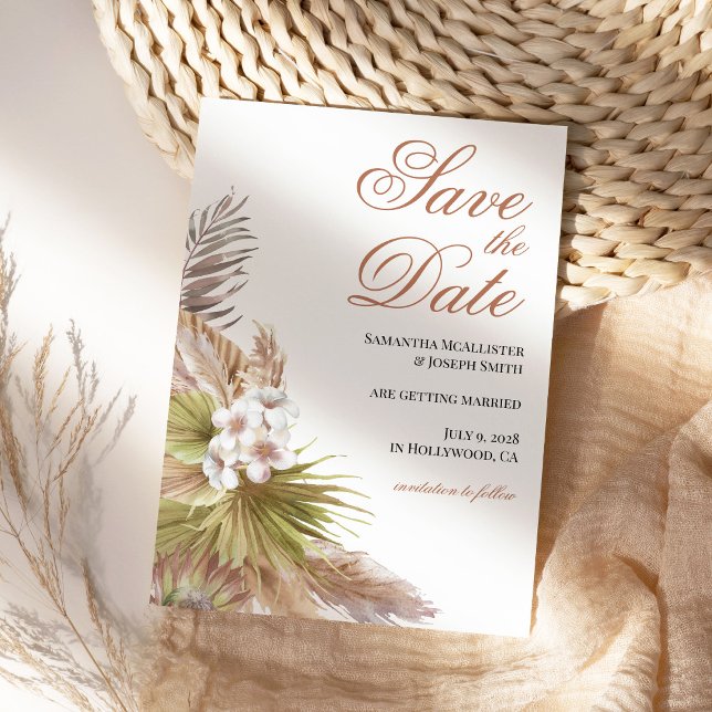 Save The Date Aquarelle Boho Beige Floral (Seaside Wedding Save the Dates)