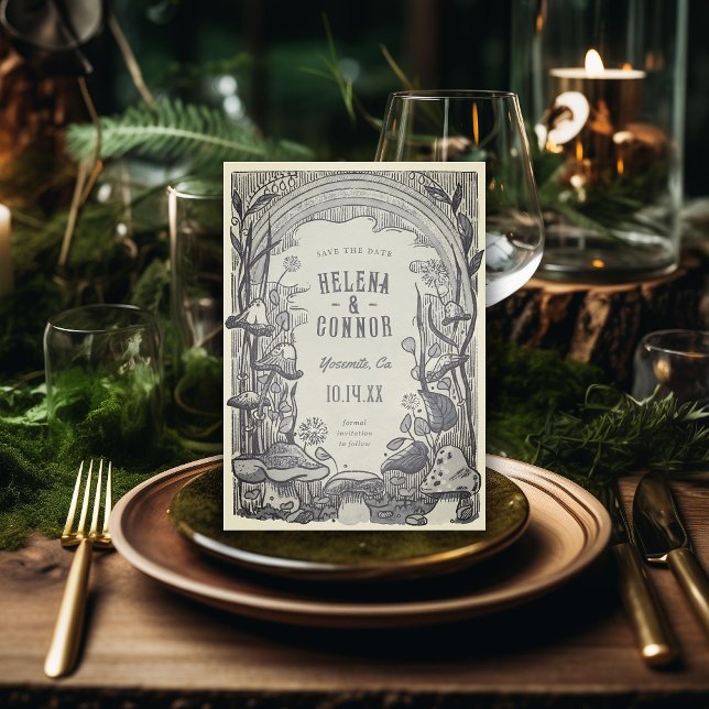 Save The Date Aquarelle Boho Champignons Sepia Retro (Créateur téléchargé)