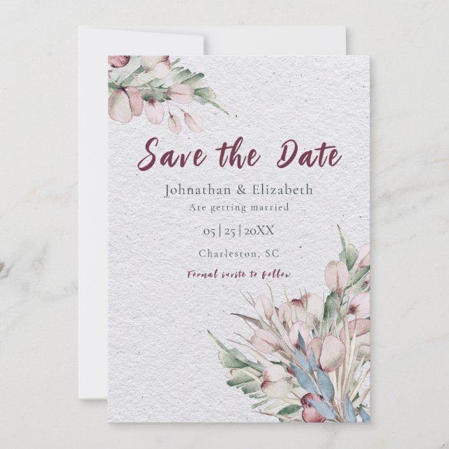 Save The Date Aquarelle Boho Floral et Botanique Enregistrer la  (Devant)