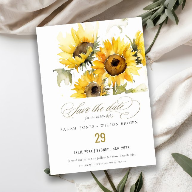 Save The Date Aquarelle Boho minimale Tournesol Mariage rustique (Créateur téléchargé)