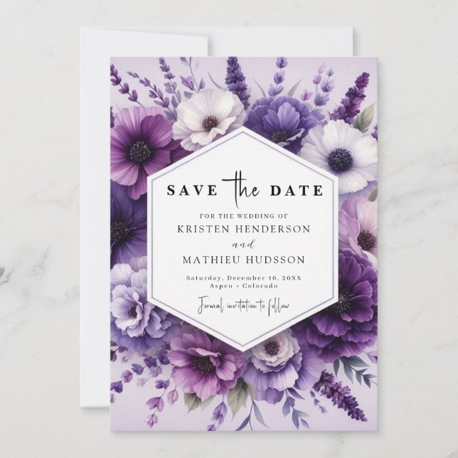 Save The Date Aquarelle Boho violet Mariage Floral (Devant)